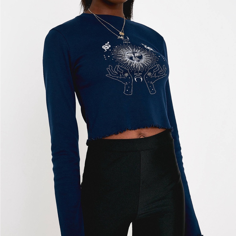 UO Celestial Lettuce-Edge Cropped Long-Sleeve T-Shirt